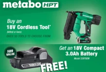 Metabo HPT FREE 18V Battery Promo flyer